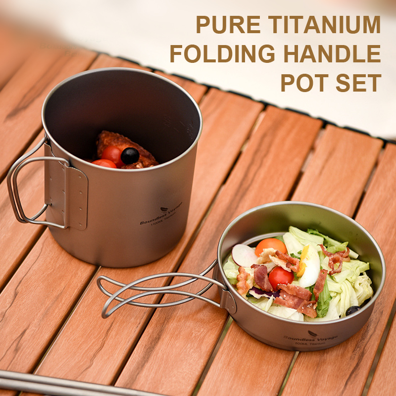 Camping Lightweight Cooking Pot - Juego de ollas con mango plegable