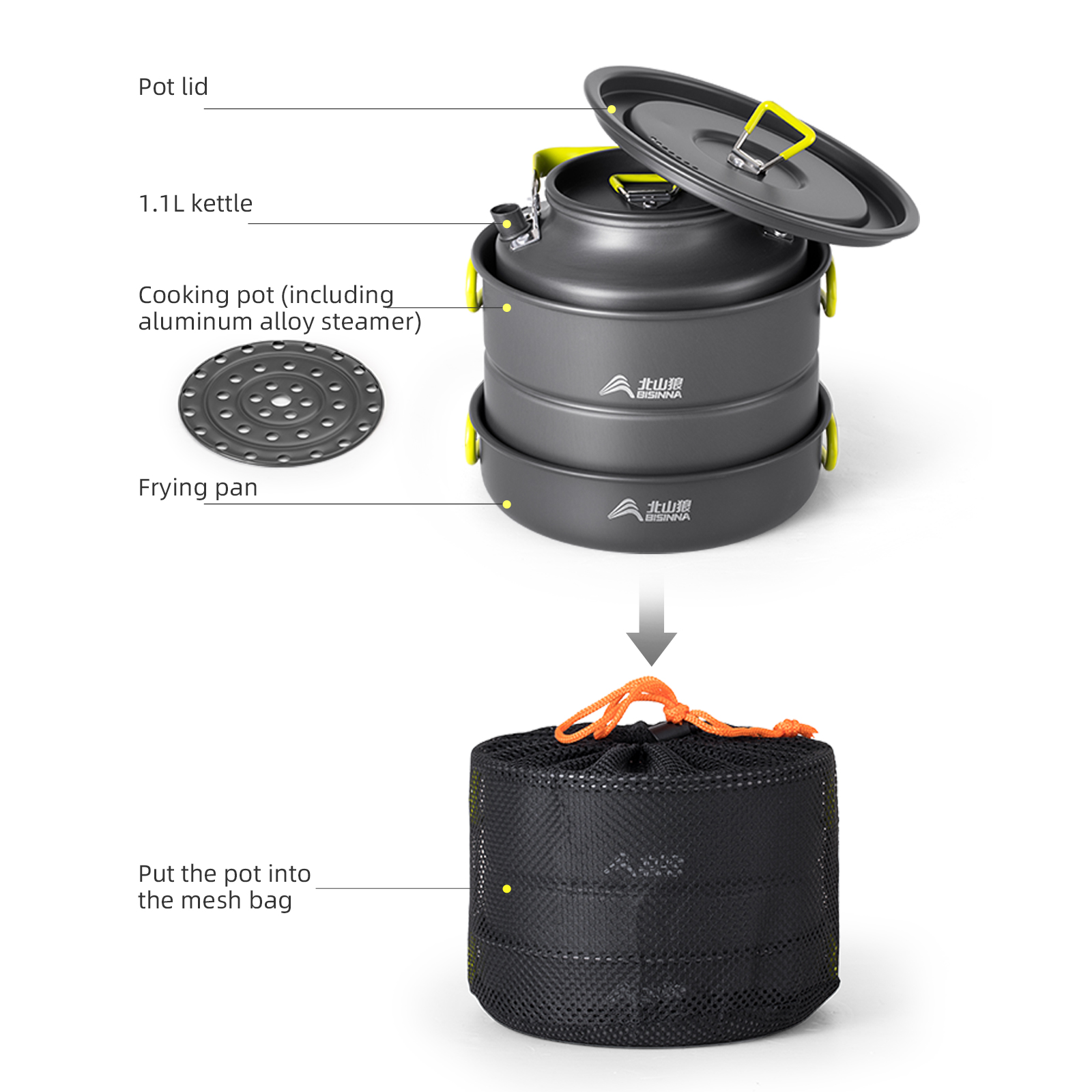 BISINNA Juego de utensilios de - Nesting Camping Cooking Set reseña y precio