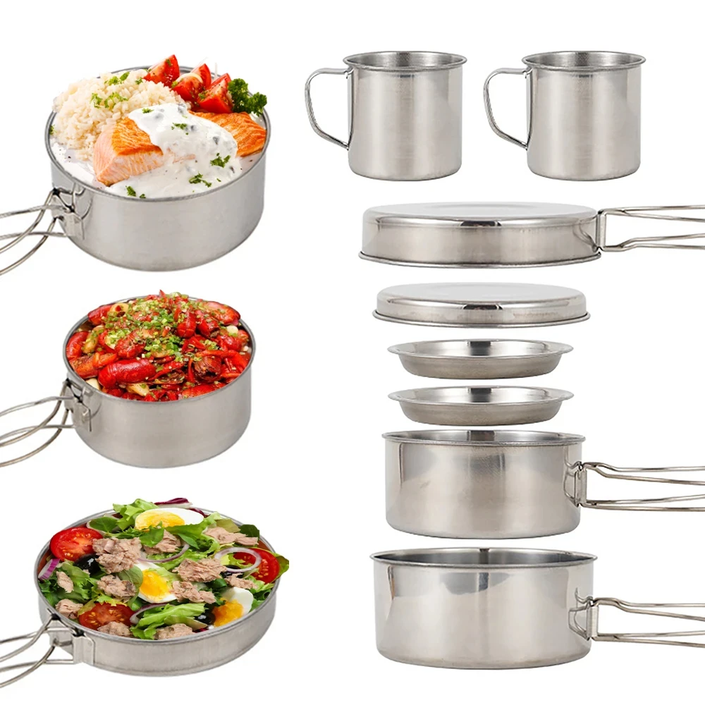 8 unids/set utensilios de coci - Camping Cooking Set Non Stick reseña y precio