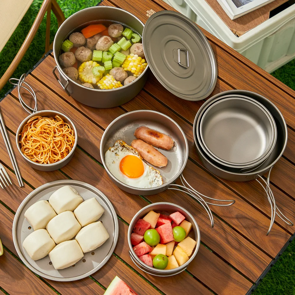 Juego de ollas de titanio para - Camping Lightweight Cooking Pot reseña y precio